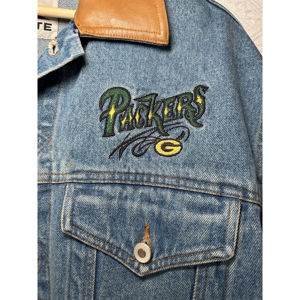 Vtg Pro Elite Mens Medium Green Bay Packers NFL Jean Denim Jacket Embroidered - Picture 8 of 8